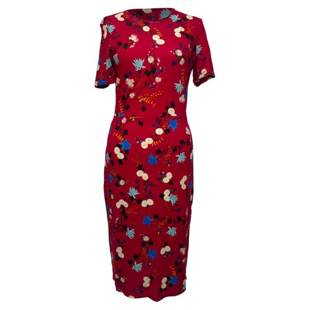Erdem Floral-Print Short Sleeve Midi Dress in Multicolor Viscose